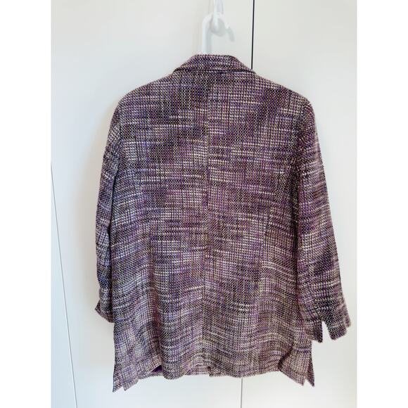 Chico's Womens Tweed Blazer Purple Size 2 (M) Longer Length Pockets Fall Fashion - Picture 4 of 10